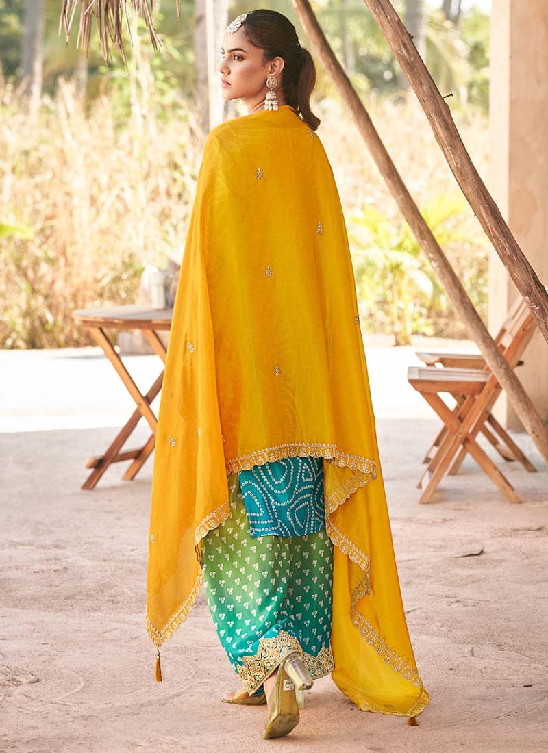 Vegaa Fashion Yellow Premium Chinon Embroidered Palazzo Suit - Swadesiicart