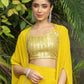 Janasya Yellow Georgette Sequined Top Bottom Cape | Swadesiicart