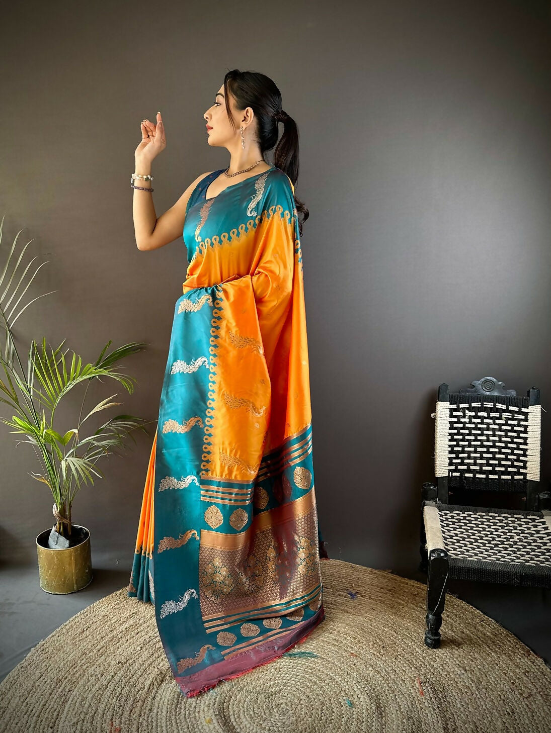 Joban Fashion Teal Peacock,Butti Banarasi Silk Sarees | Swadesiicart