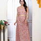 Miravan Women's Orange Floral Printed Crop Top And Skirt Co-Ord Set - Swadesiicart