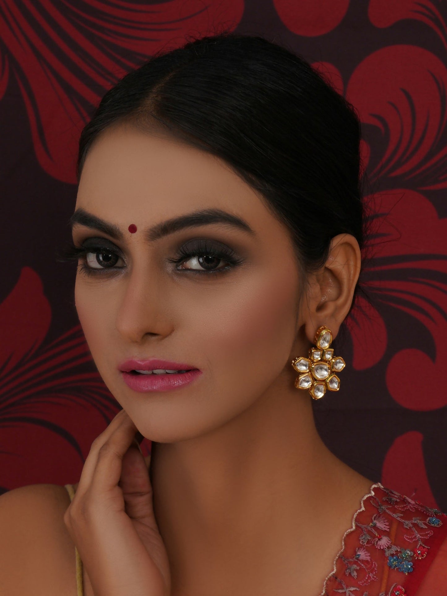 Kundan Earrings (Gold) - Ruby Raang - Ruby Raang Studio