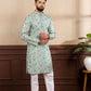 Blue Art Silk Digital Printed, Embroidery Work Kurta Set - Mahotsav