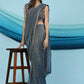 Teal Lycra Shimmer Pattern Ready to Wear Saree with stitched Blouse - Nirvana | Swadesiicart