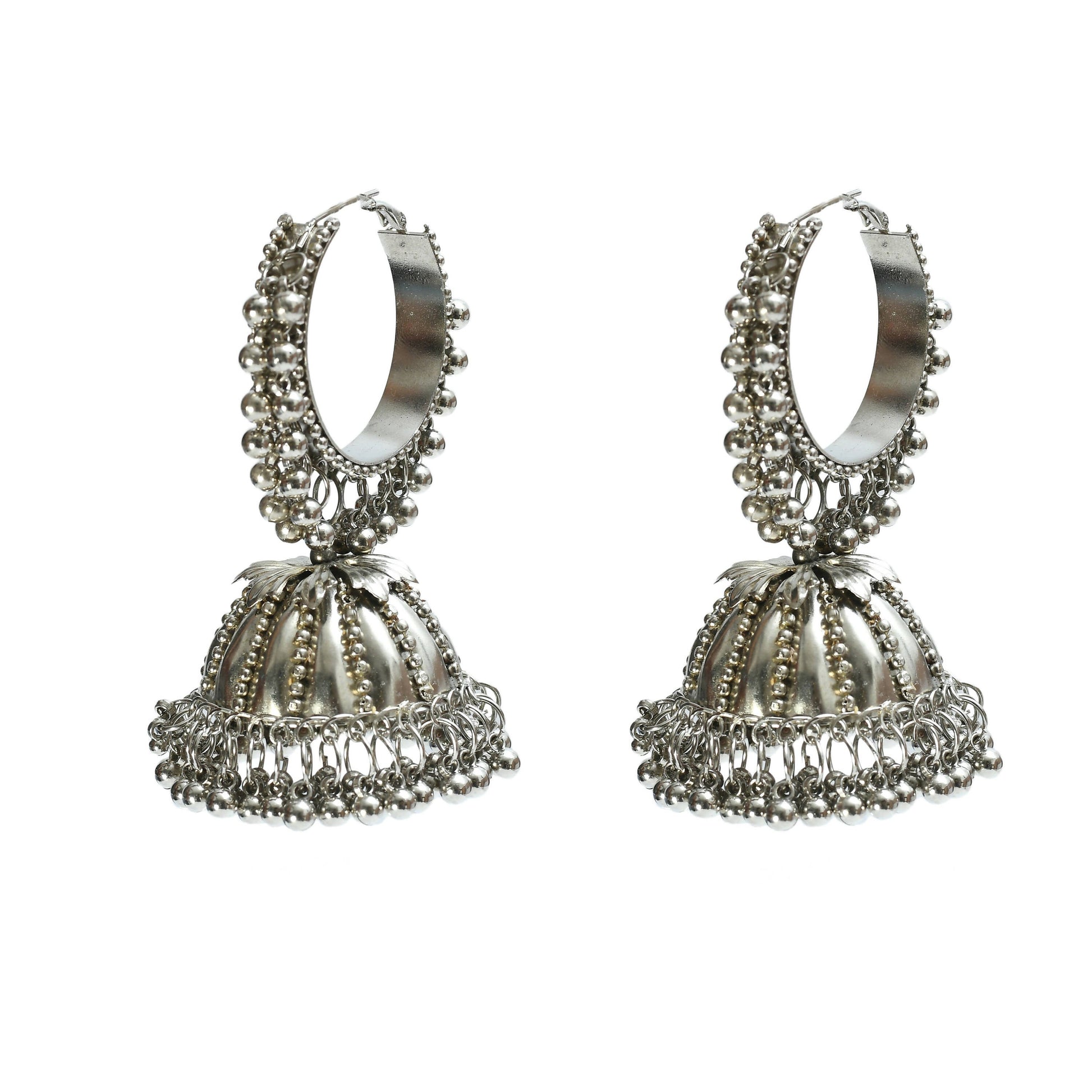 Mominos Fashion Johar Kamal Oxidised Silver-Plated Brass Finish Ghungroo Necklace with Earrings For Women - Swadesiicart