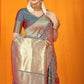 Jyoti Fashion Women's Grey Kanjivaram Silk Zari Woven Saree with Blouse | Swadesiicart