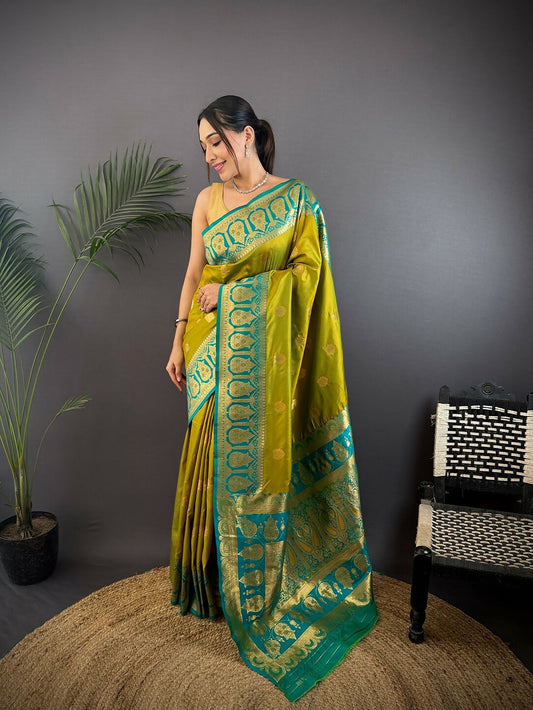 Joban Fashion Teal Butti Banarasi Silk Sarees | Swadesiicart