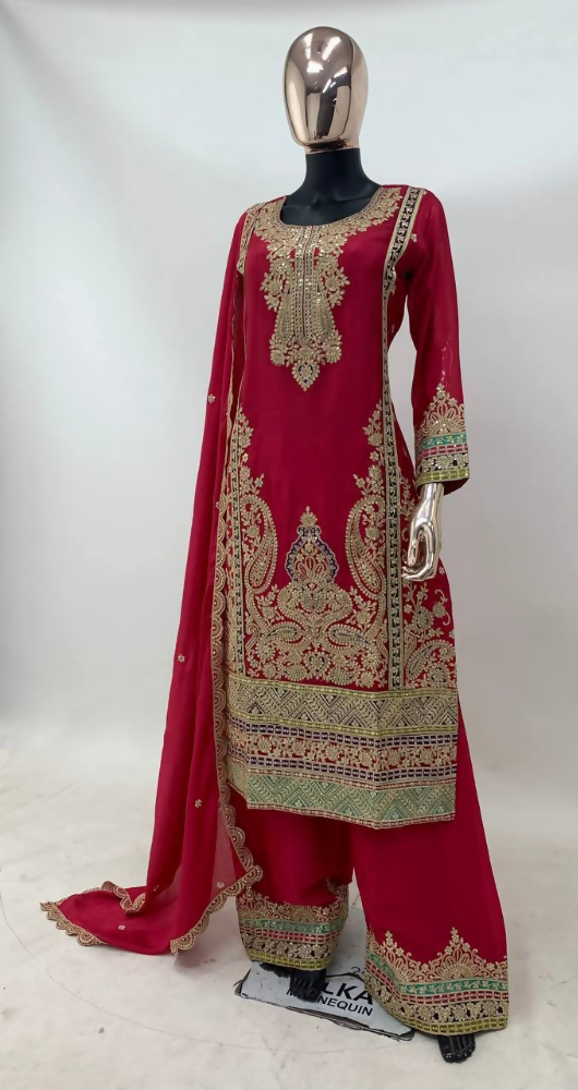 Lorenvalley Fashion Pink Chinon Embroidery With Sequince Work Salwar Kameez Stitched | Swadesiicart