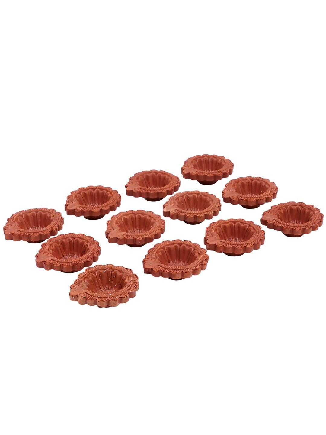 Tied Ribbons Brown Set of 12 Handmade Clay Terracotta Diyas | Swadesiicart
