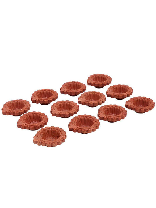 Tied Ribbons Brown Set of 12 Handmade Clay Terracotta Diyas | Swadesiicart