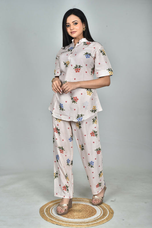 Morchari Digital Print Semi Muslin Co-Ord Set Top & Trouser-Multicolor - Swadesiicart