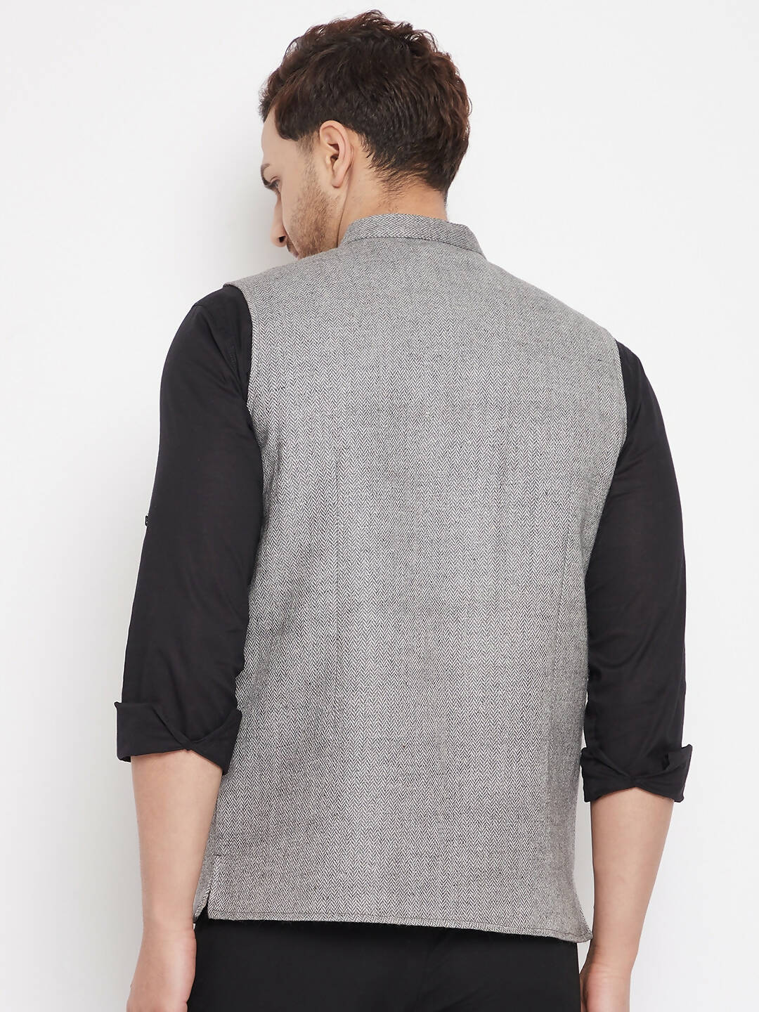 Even Apparels Grey Wool Men Woven Nehru Jacket WL730 | Swadesiicart
