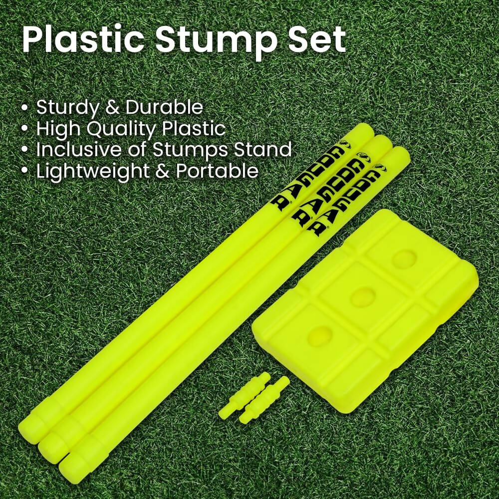 Cougar Plastic Cricket Stumps Set (Portable Plastic Wicket Set) with Stand & Bails - Swadesiicart