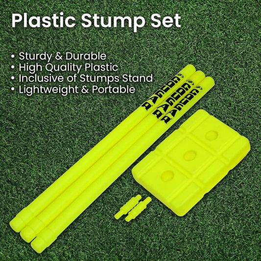 Cougar Plastic Cricket Stumps Set (Portable Plastic Wicket Set) with Stand & Bails - Swadesiicart