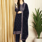 Jyoti Fashion Women's Navy Blue Georgette Resham Thread & Sequin Kurta with Trouser & Dupatta | Swadesiicart
