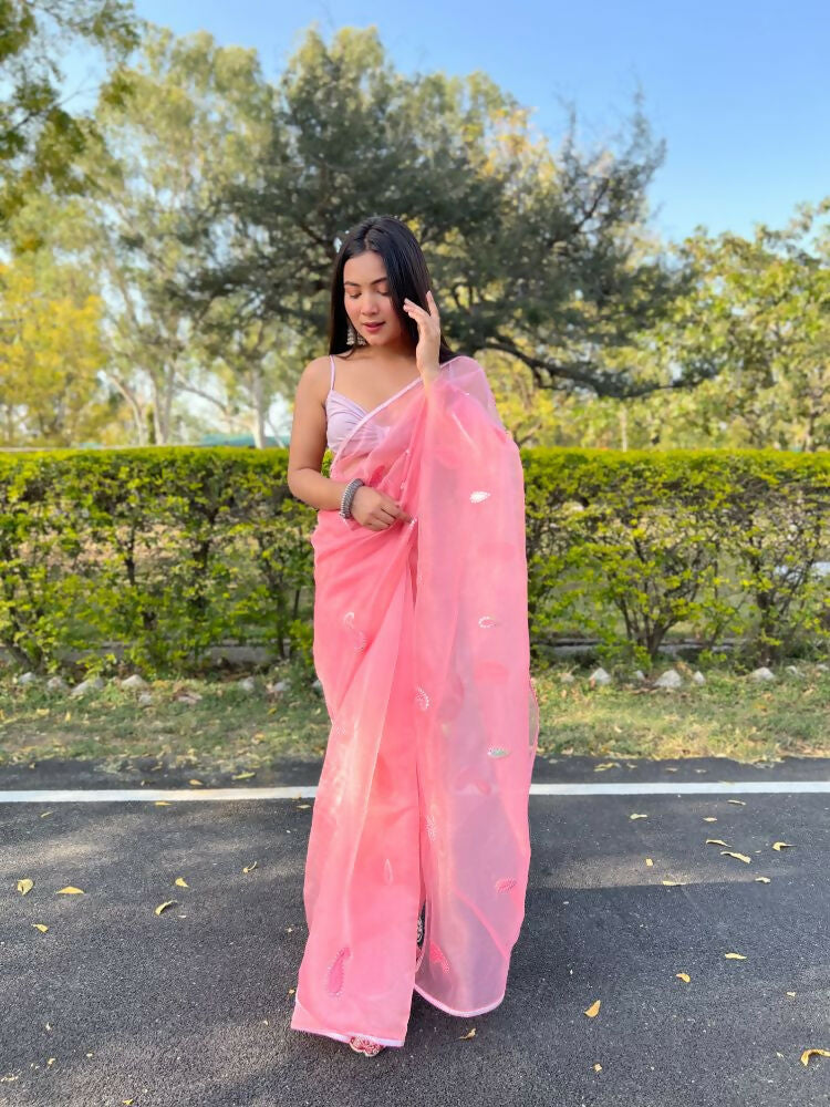 Vamsee Samriddhi Pink Organza Saree - Swadesiicart