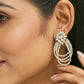 Nuyug 22K Gold-Plated Floral Motif Zircon Stone Studded Teardrop Shaped Elegant Drop Dangler Earrings | Swadesiicart