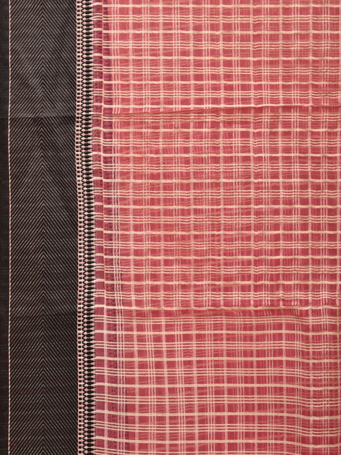 Red and Black Bamboo Cotton Saree with Checks Design No Blouse - Global Threads | Swadesiicart