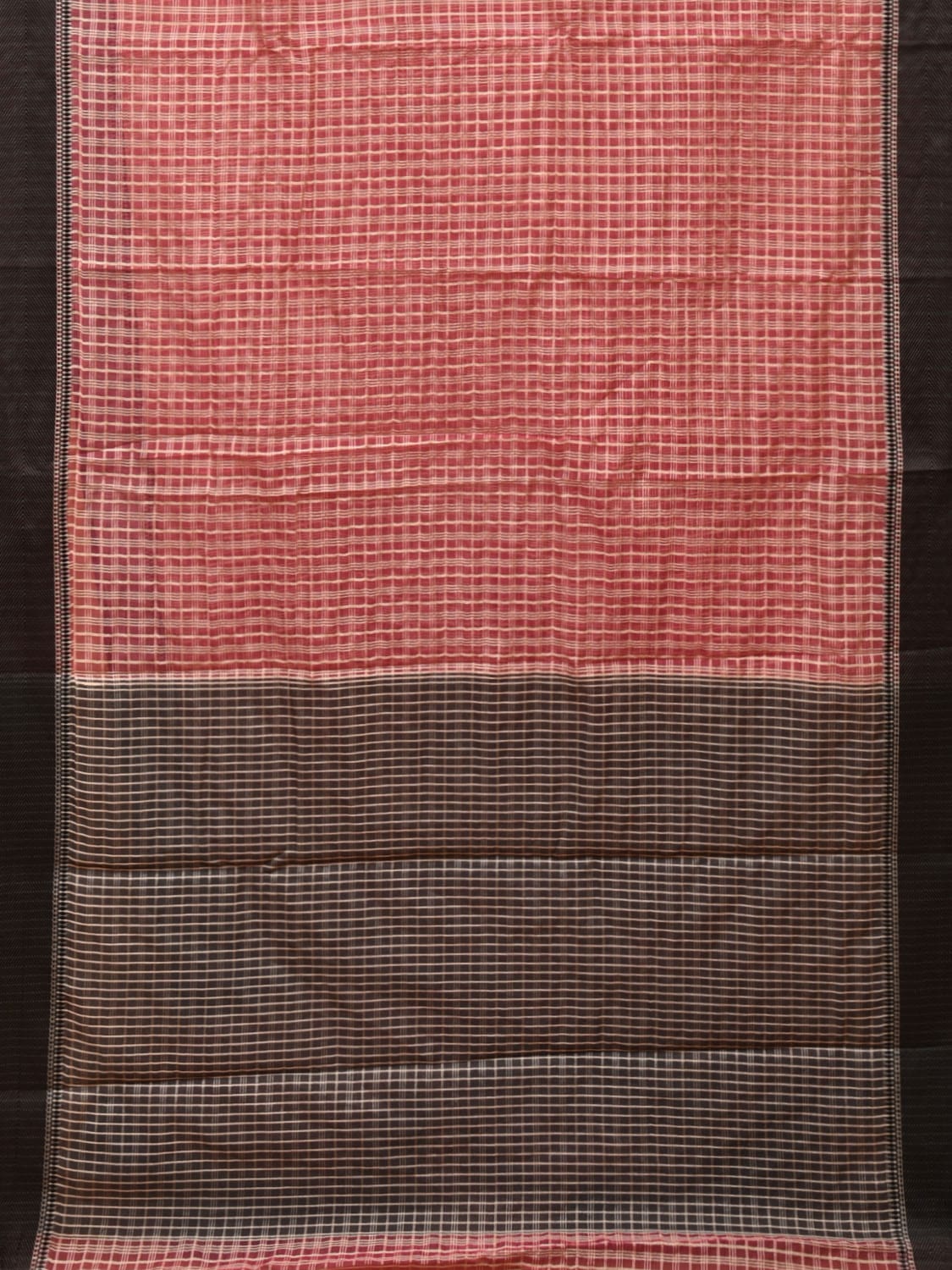 Red and Black Bamboo Cotton Saree with Checks Design No Blouse - Global Threads | Swadesiicart