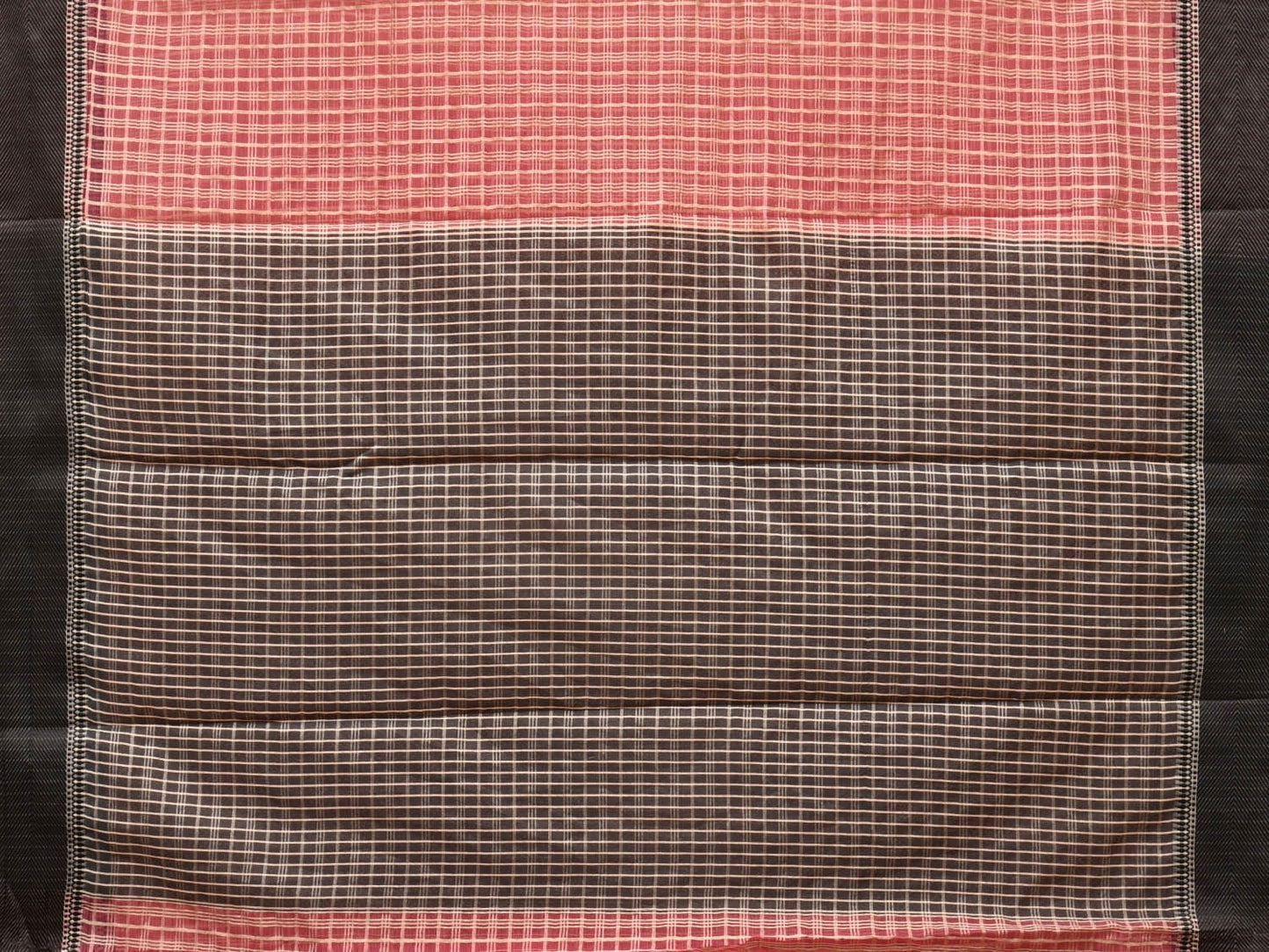 Red and Black Bamboo Cotton Saree with Checks Design No Blouse - Global Threads | Swadesiicart