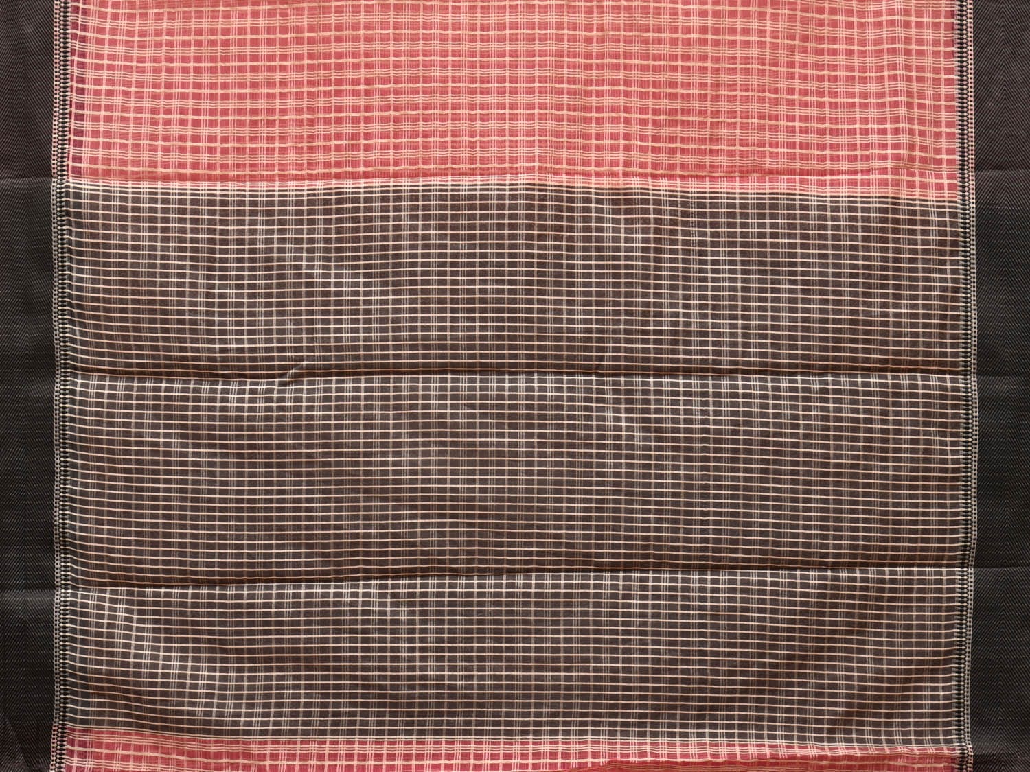 Red and Black Bamboo Cotton Saree with Checks Design No Blouse - Global Threads | Swadesiicart