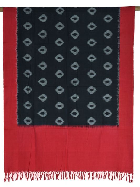Red and Black Pochampally Ikat Cotton Handloom Dupatta with Buta Design - Global Threads | Swadesiicart