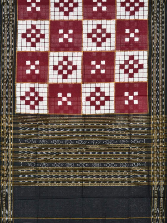 Red and Black Pochampally Ikat Cotton Handloom Dupatta with Checks Design - Global Threads | Swadesiicart