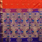 Red and Blue Paithani Silk Handloom Saree with Border and Body Buta Design - Global Threads | Swadesiicart