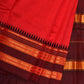 Red and Brown Narayanpet Silk Plain Saree with Traditional Border Design No Blouse - Global Threads | Swadesiicart