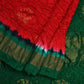 Red and Green Bandhani Uppada Silk Handloom Saree with Nilambari Buta Design - Global Threads | Swadesiicart