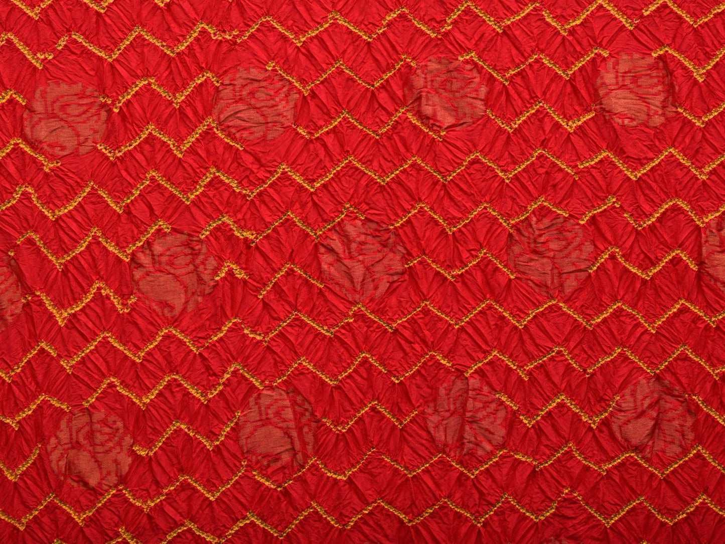 Red and Green Bandhani Uppada Silk Handloom Saree with Nilambari Buta Design - Global Threads | Swadesiicart