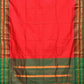 Red and Green Narayanpet Silk Handloom Plain Saree with Traditional Border Design No Blouse - Global Threads | Swadesiicart