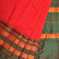 Red and Green Narayanpet Silk Handloom Plain Saree with Traditional Border Design No Blouse - Global Threads | Swadesiicart