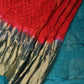 Red and Teal Bandhani Kanchipuram Silk Handloom Saree with Big Buta Design - Global Threads | Swadesiicart