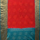 Red and Teal Bandhani Kanchipuram Silk Handloom Saree with Big Buta Design - Global Threads | Swadesiicart