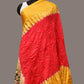 Red and Yellow Bandhani Kanchipuram Silk Handloom Dupatta with Kalamkari Design - Global Threads | Swadesiicart