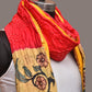 Red and Yellow Bandhani Kanchipuram Silk Handloom Dupatta with Kalamkari Design - Global Threads | Swadesiicart