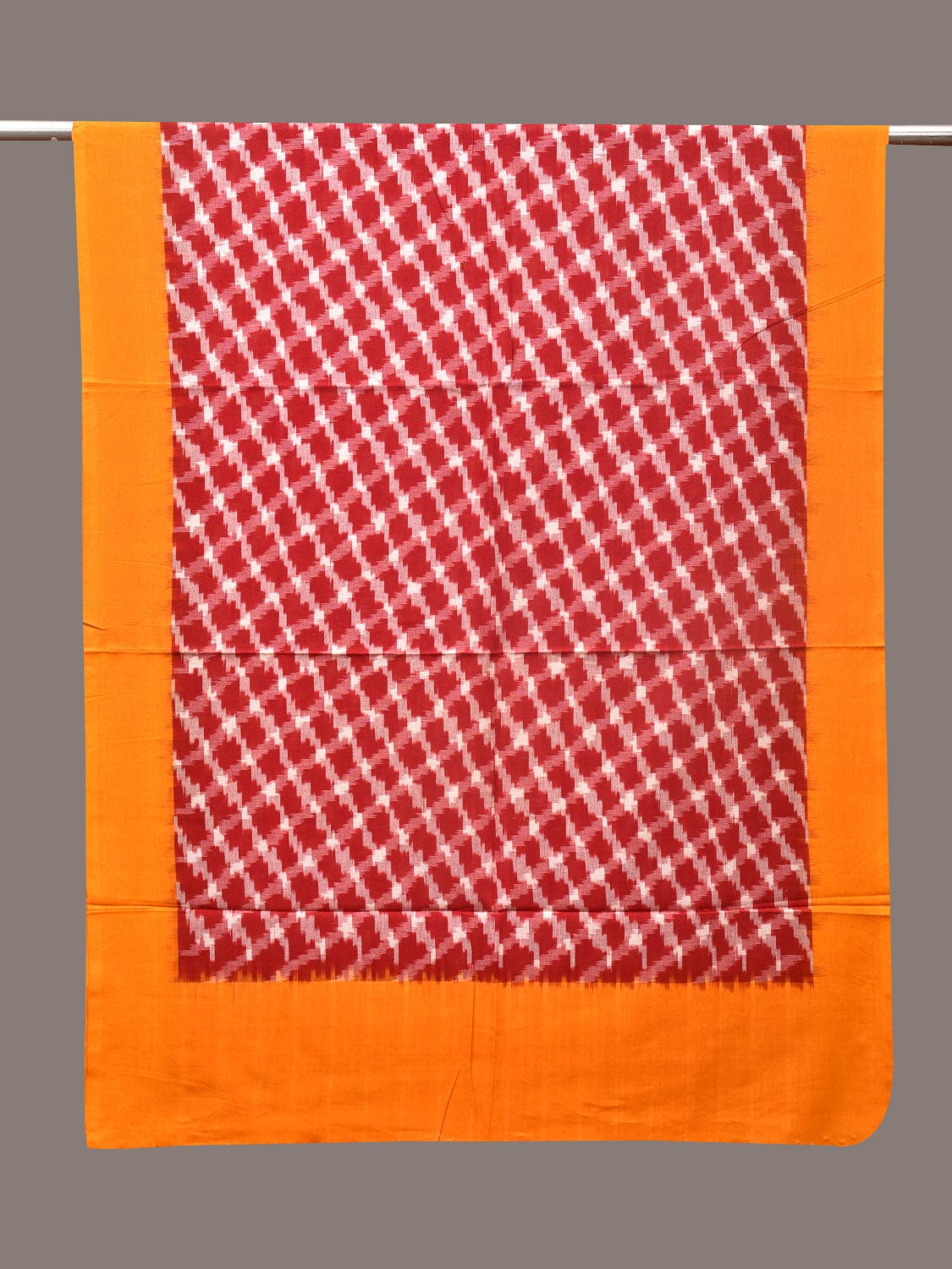 Red and Yellow Pochamaplly Ikat Cotton Handloom Dupatta with Grill Design - Global Threads | Swadesiicart