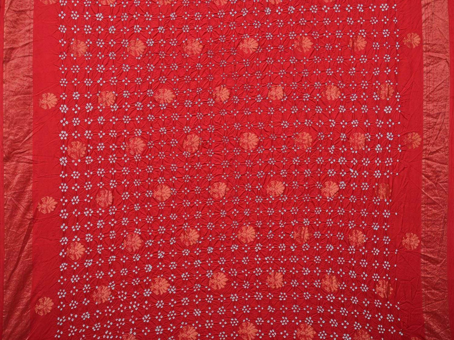 Red Bandhani Uppada Silk Handloom Saree with Nilambari Buta Design - Global Threads | Swadesiicart