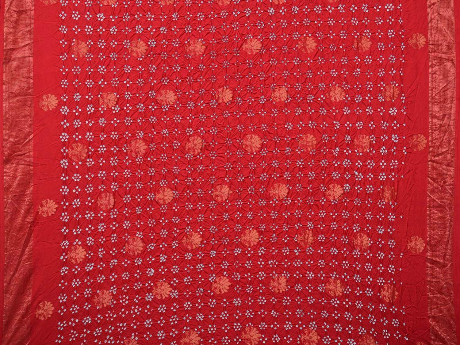 Red Bandhani Uppada Silk Handloom Saree with Nilambari Buta Design - Global Threads | Swadesiicart