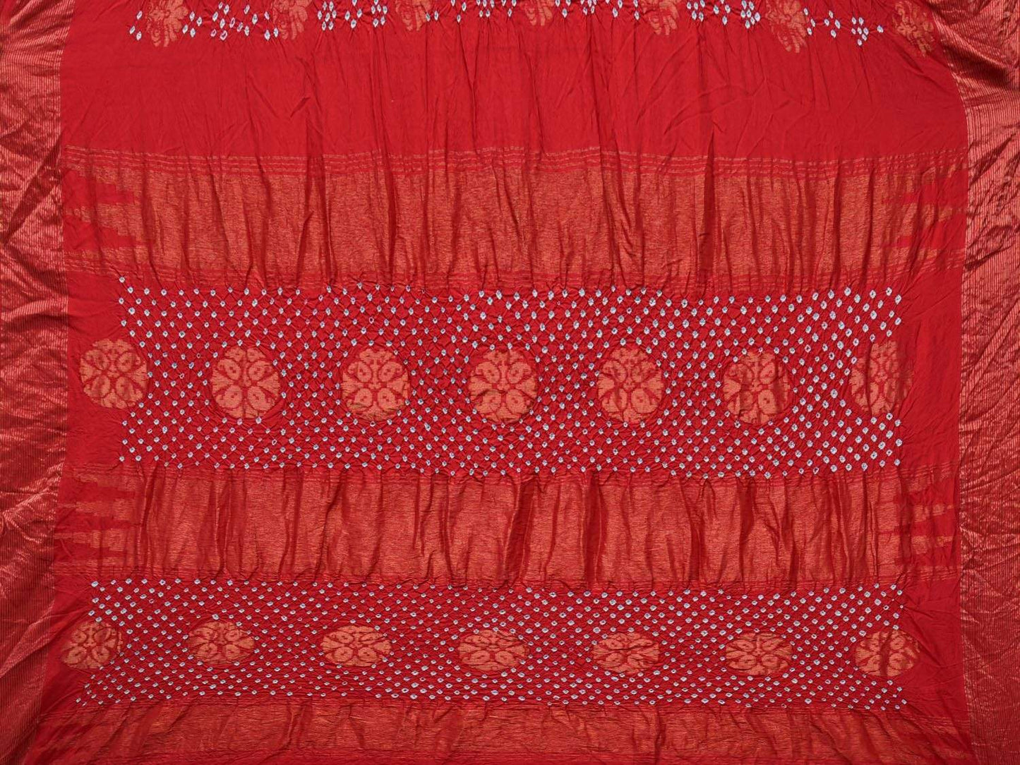 Red Bandhani Uppada Silk Handloom Saree with Nilambari Buta Design - Global Threads | Swadesiicart