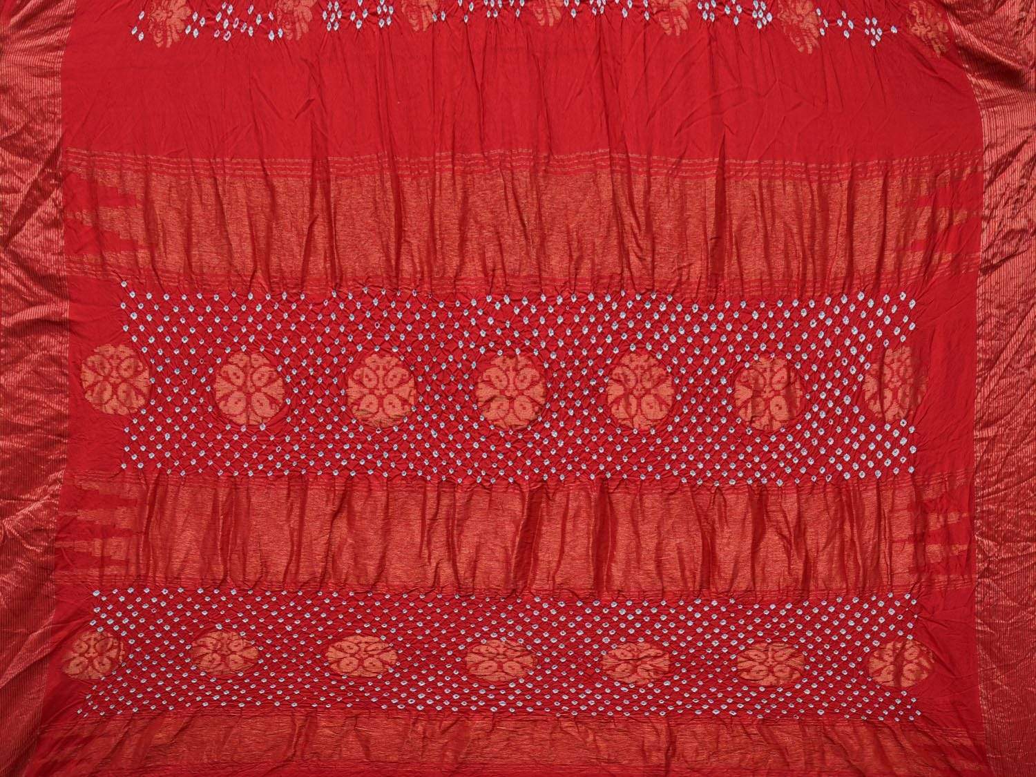 Red Bandhani Uppada Silk Handloom Saree with Nilambari Buta Design - Global Threads | Swadesiicart