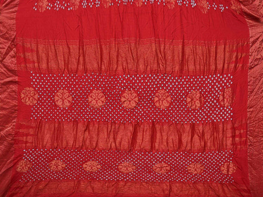 Red Bandhani Uppada Silk Handloom Saree with Nilambari Buta Design - Global Threads | Swadesiicart