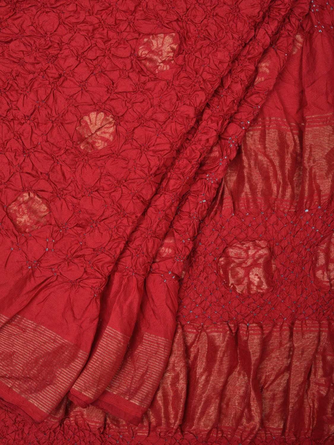 Red Bandhani Uppada Silk Handloom Saree with Nilambari Buta Design - Global Threads | Swadesiicart