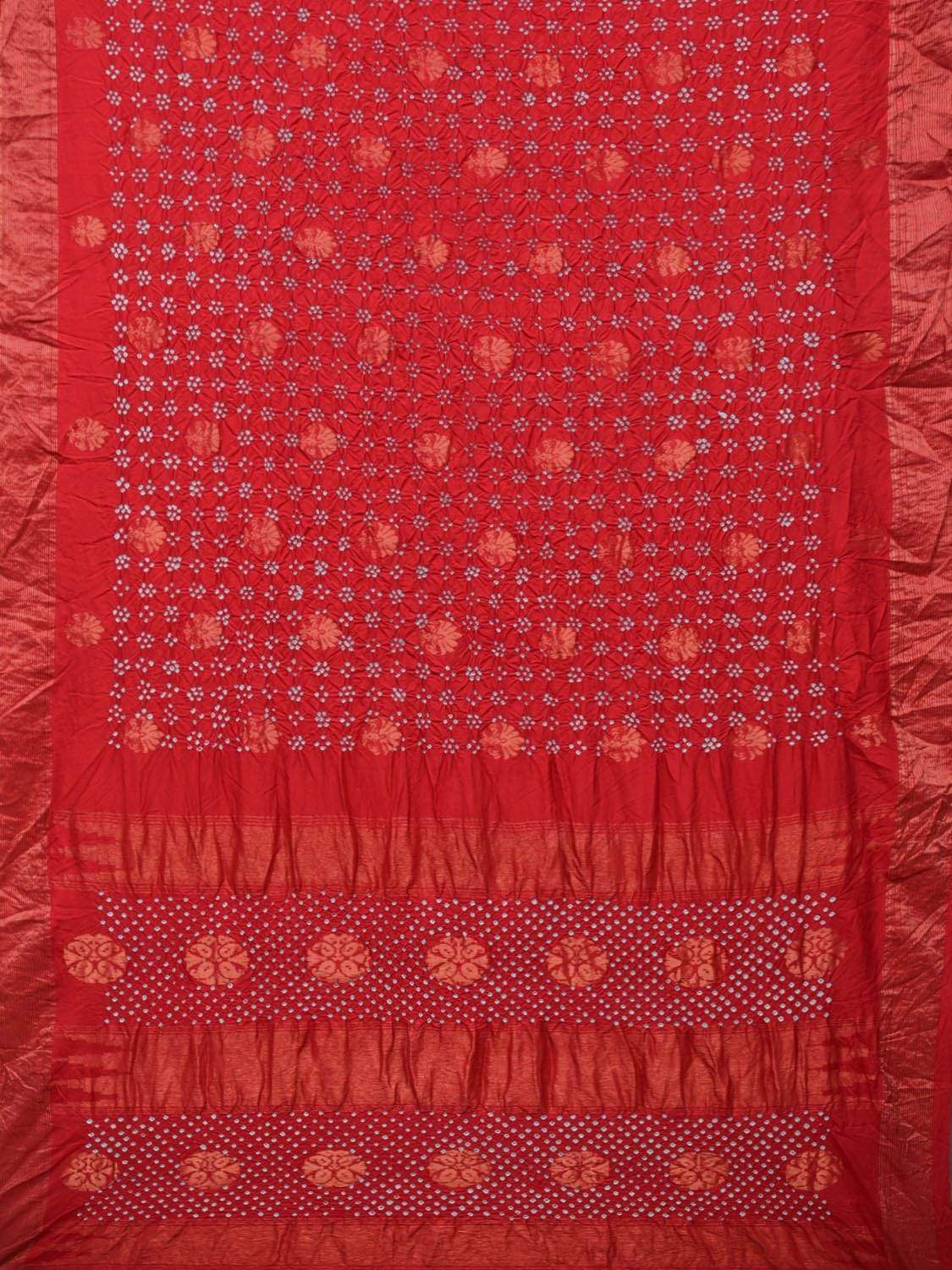 Red Bandhani Uppada Silk Handloom Saree with Nilambari Buta Design - Global Threads | Swadesiicart