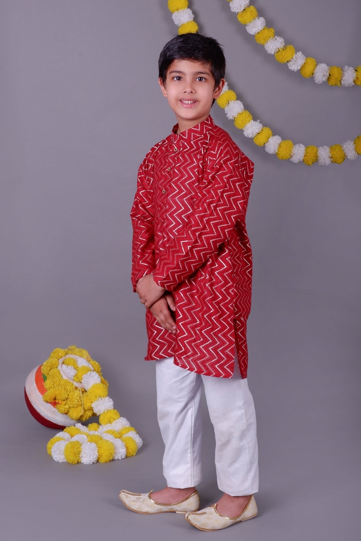 Bluesaanchi Red Bold Zari Kurta Set – Trendy Vibes for Your Little One | Swadesiicart