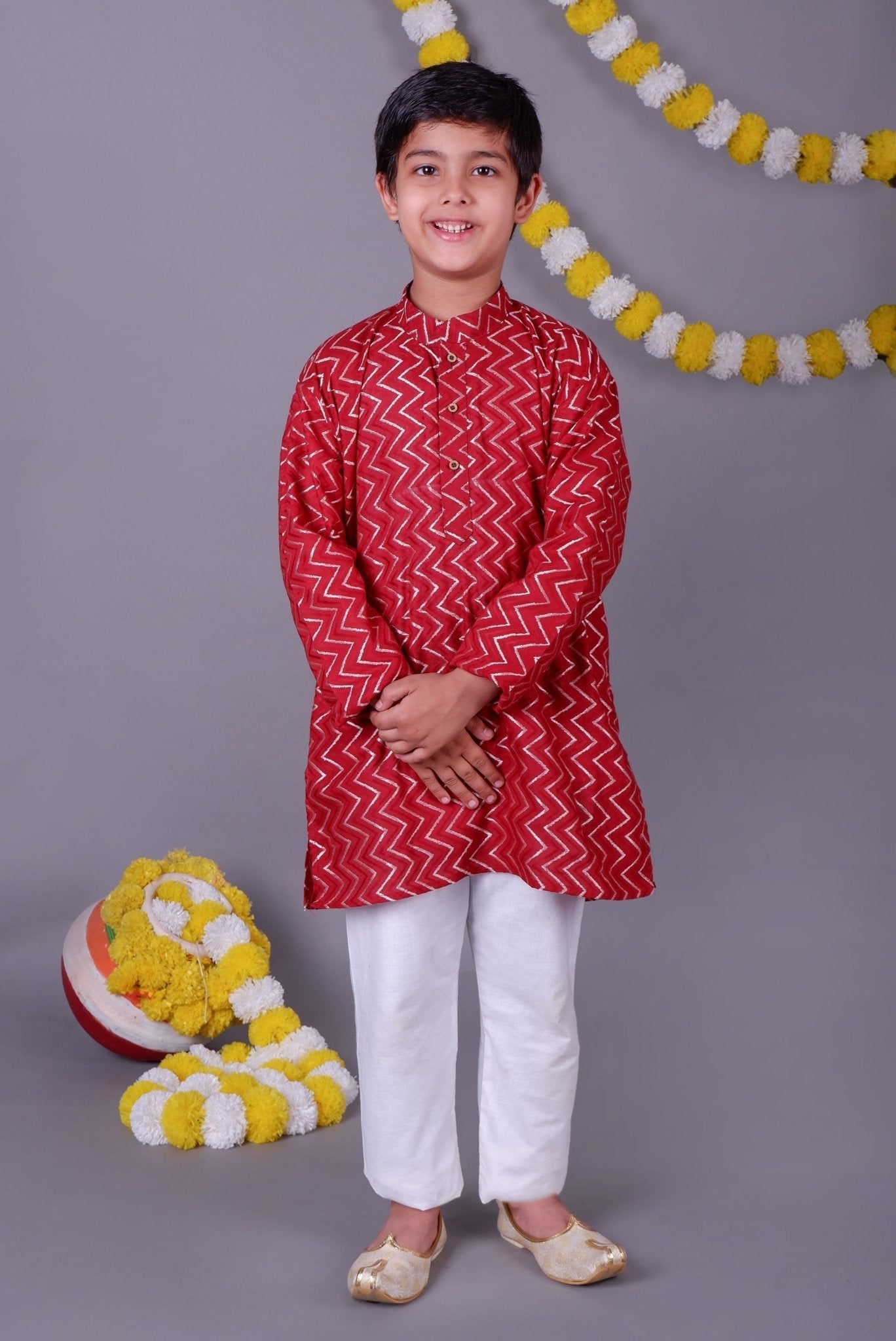 Bluesaanchi Red Bold Zari Kurta Set – Trendy Vibes for Your Little One | Swadesiicart