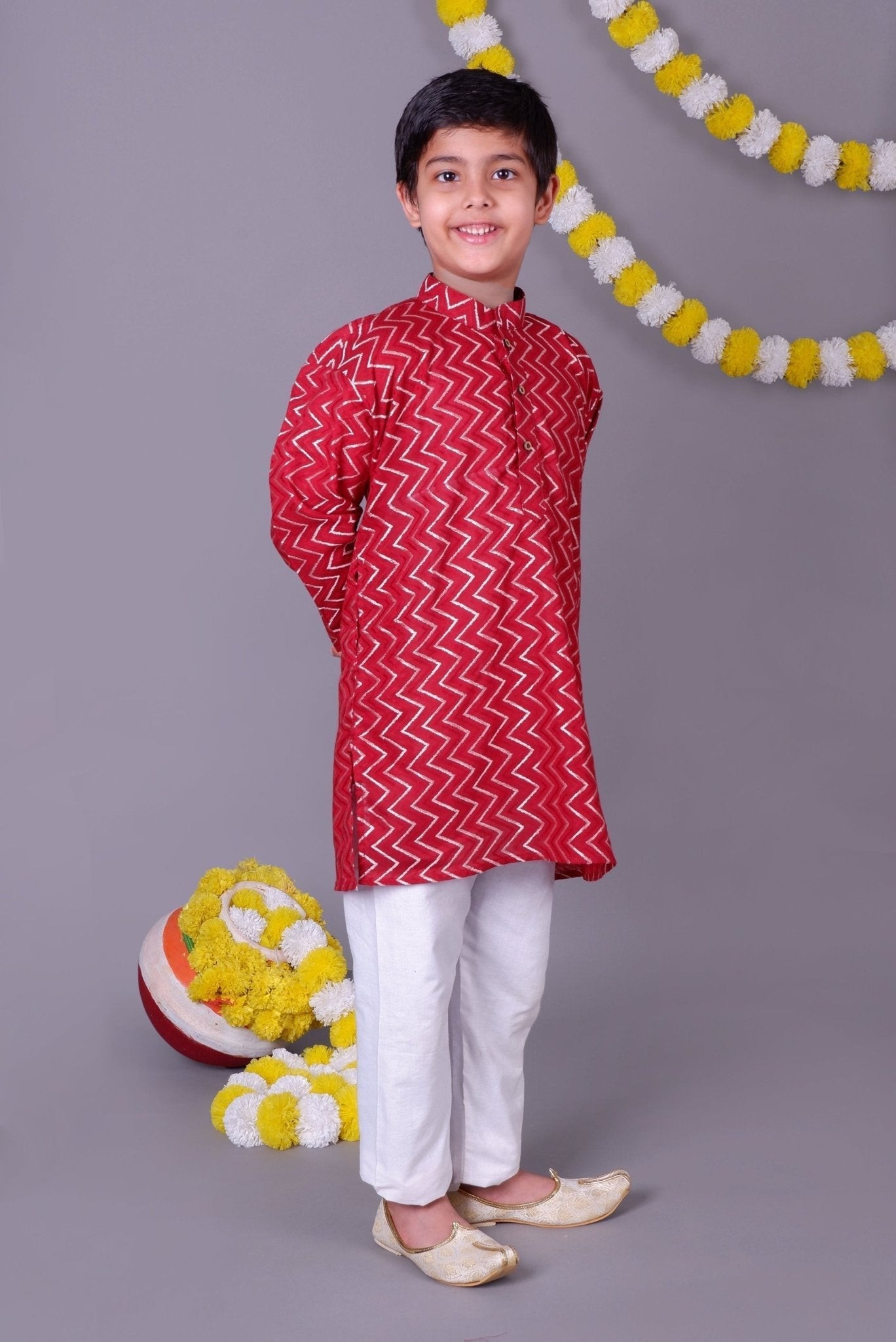 Bluesaanchi Red Bold Zari Kurta Set – Trendy Vibes for Your Little One | Swadesiicart