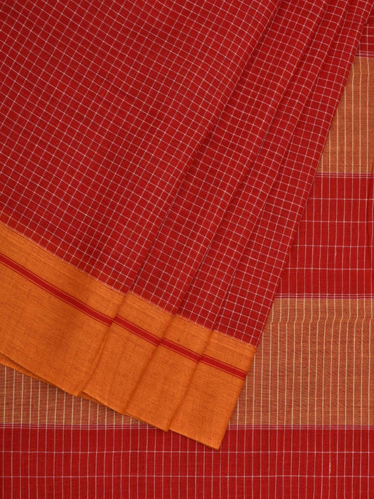 Red ilkal Cotton Handloom Saree with Checks Design No Blouse - Global Threads | Swadesiicart