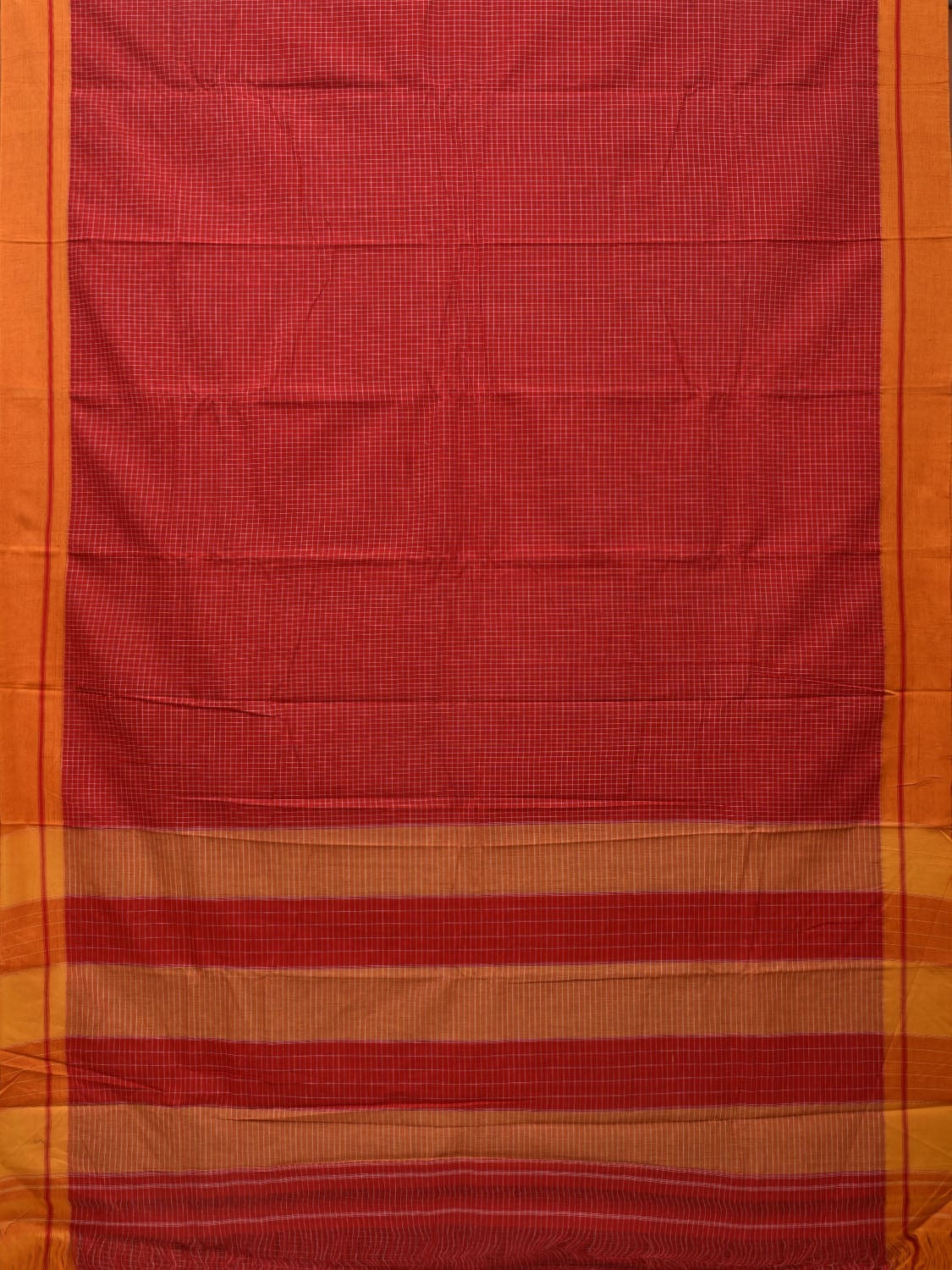 Red ilkal Cotton Handloom Saree with Checks Design No Blouse - Global Threads | Swadesiicart