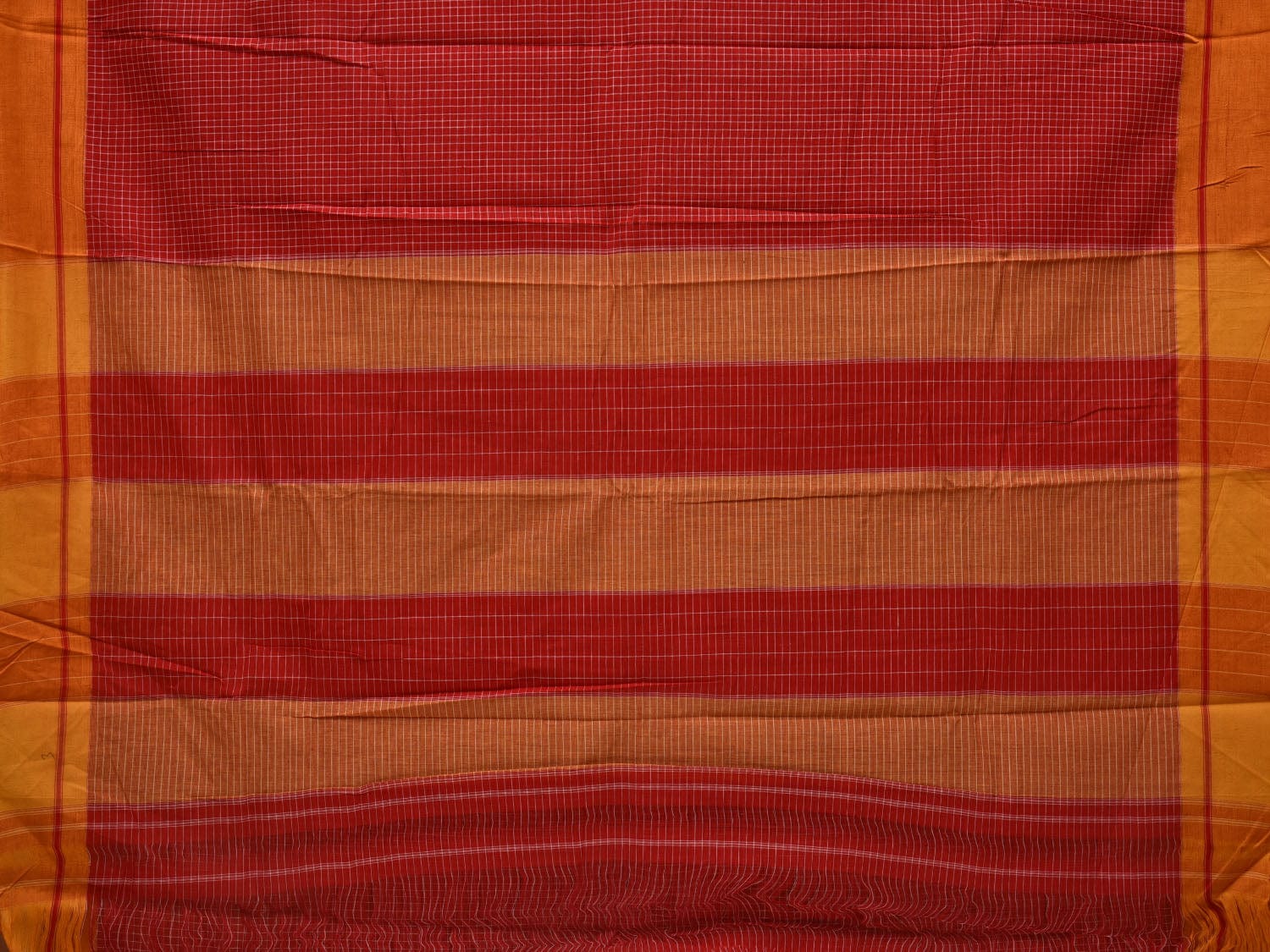 Red ilkal Cotton Handloom Saree with Checks Design No Blouse - Global Threads | Swadesiicart